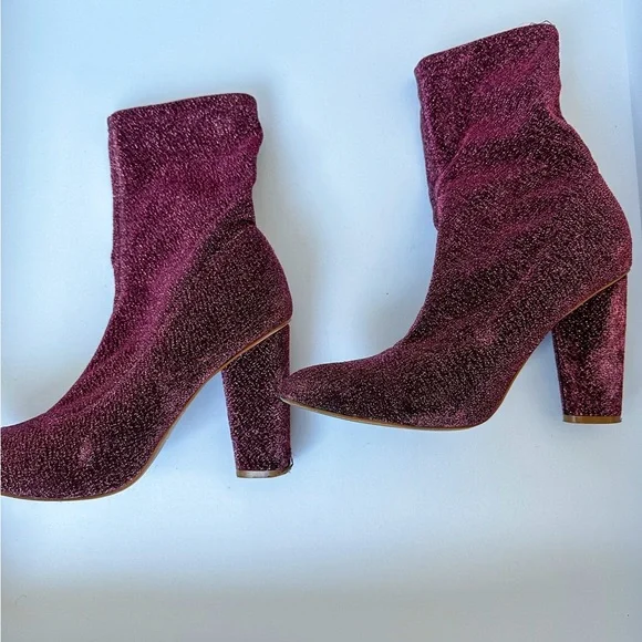 Missguided Burgundy Sparkle Sock Boots size